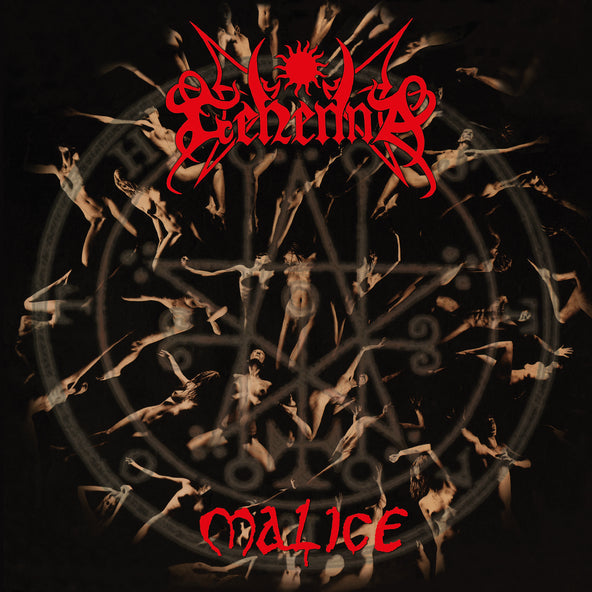 Album cover with red Gehenna logo and Malice text over a dark pentagram collage.