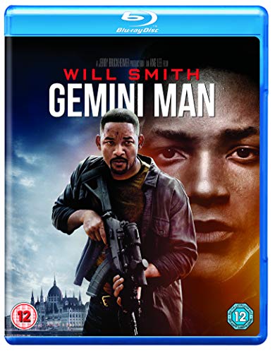 Blu-ray cover for Gemini Man featuring Will Smith holding a rifle against a cityscape.