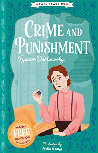 Book cover: “Crime and Punishment” illustration of a man holding a jewel.