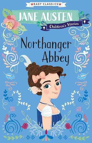Book cover for Northanger Abbey featuring an illustrated girl on a blue floral background.