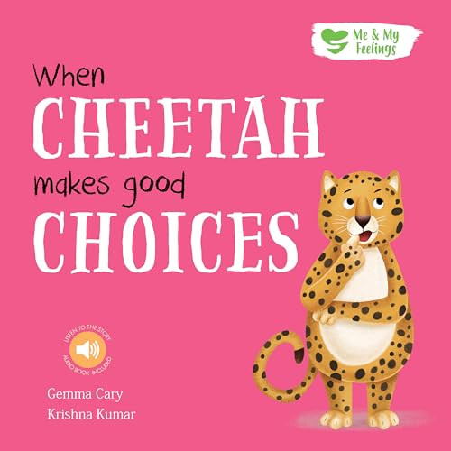 Book cover with a cartoon cheetah on a pink background.