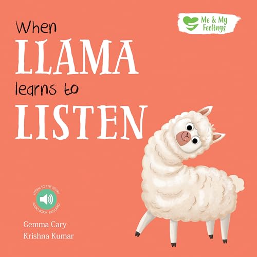 Book cover: "When Llama Learns to Listen" featuring a fluffy white llama.