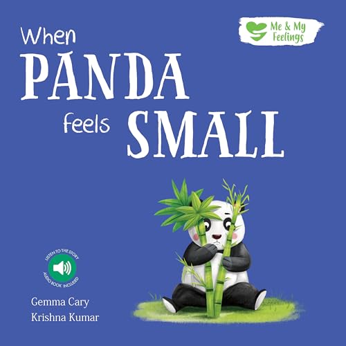 Book cover: Panda cub sits amongst bamboo, feeling small.