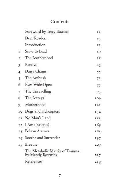 Book contents page listing chapter titles and corresponding page numbers.