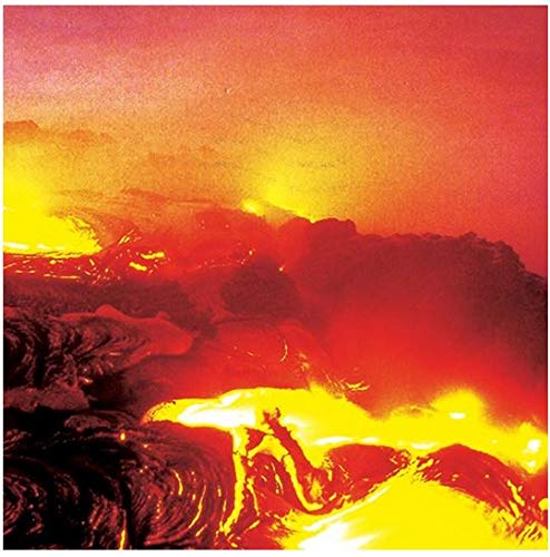 Red and yellow abstract landscape, resembling volcanic lava flow.