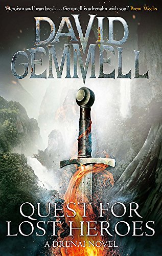 Book cover featuring a sword standing upright amidst fire against a misty mountain background.