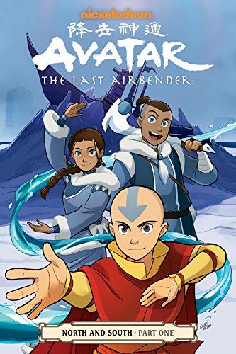 Avatar graphic novel cover featuring Aang, Katara, and Sokka in a snowy landscape.