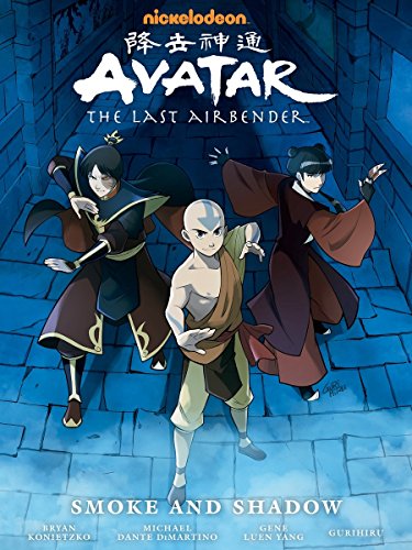 Aang, Zuko, and Mai stand in a blue-toned hallway on the book cover.