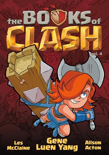 The Books of Clash Volume 4 cover features a red-haired warrior carrying a spiked log.
