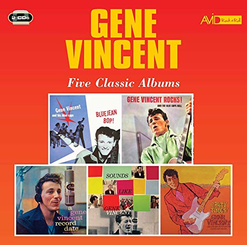 Gene Vincent album cover featuring five classic album artworks and portrait photos.