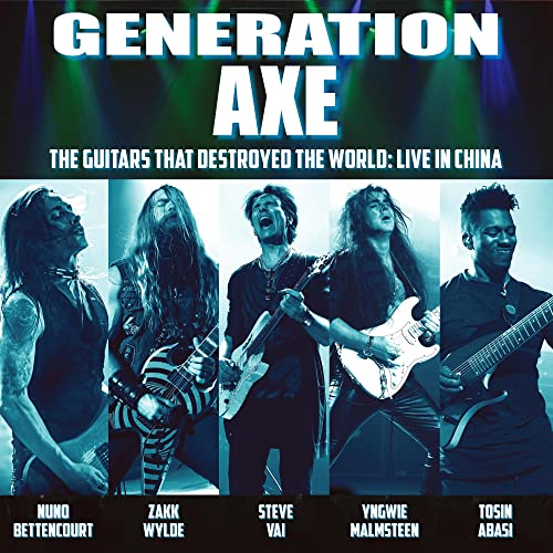 CD cover for Generation Axe featuring five long-haired guitarists.
