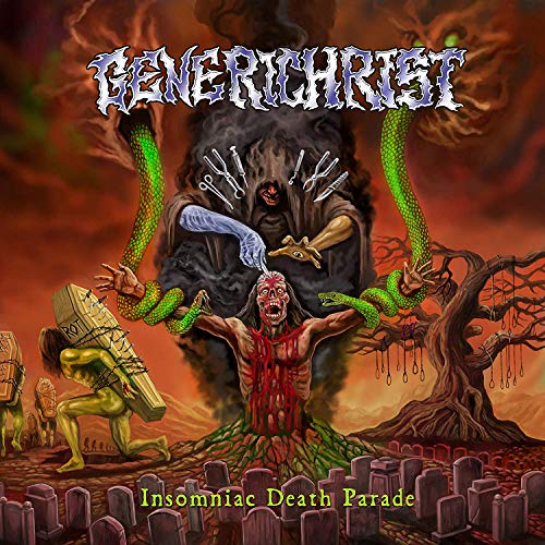 Dark album art depicting a grotesque, violent scene with figures and snakes.
