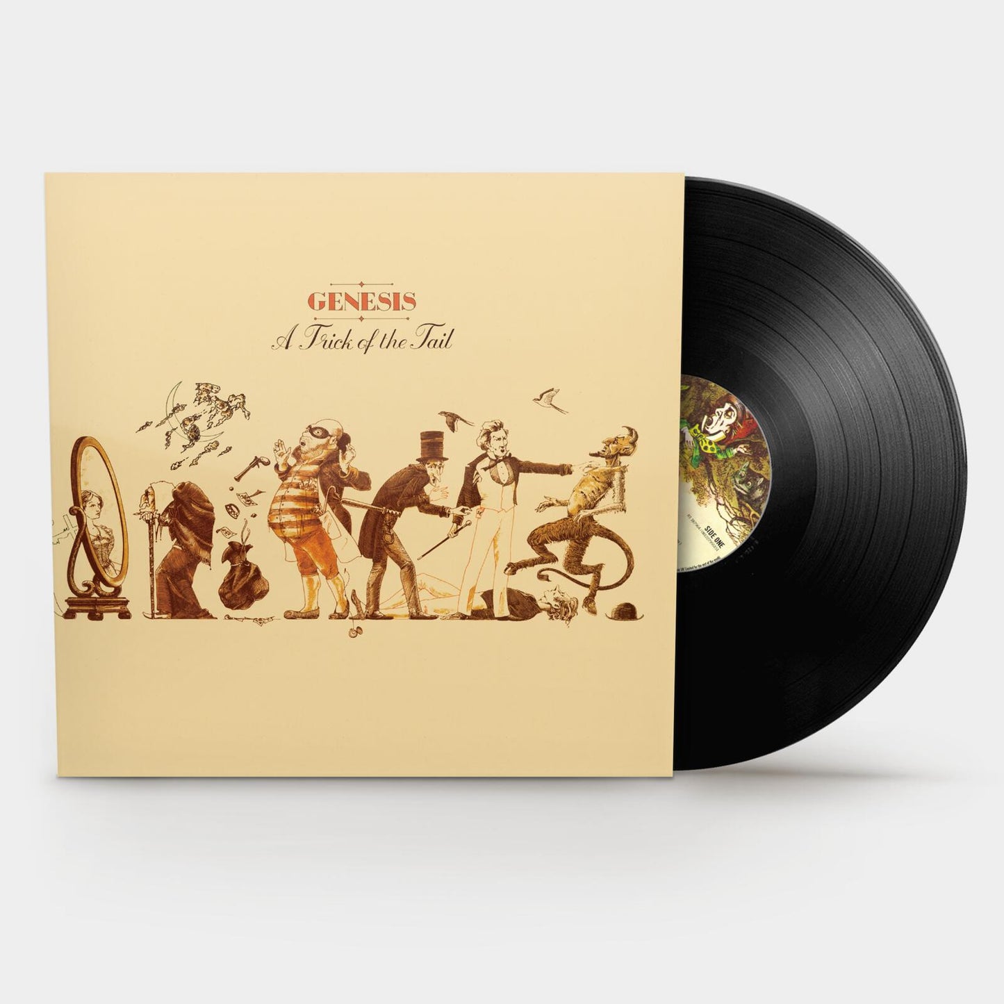 Genesis "A Trick of the Tail" vinyl record with illustrated cover.
