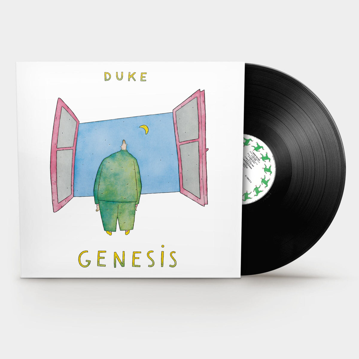 Genesis’s “Duke” vinyl record with illustrated cover and black disc.