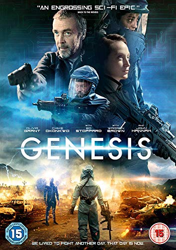 DVD cover for Genesis featuring armed characters and a post-apocalyptic landscape with debris.