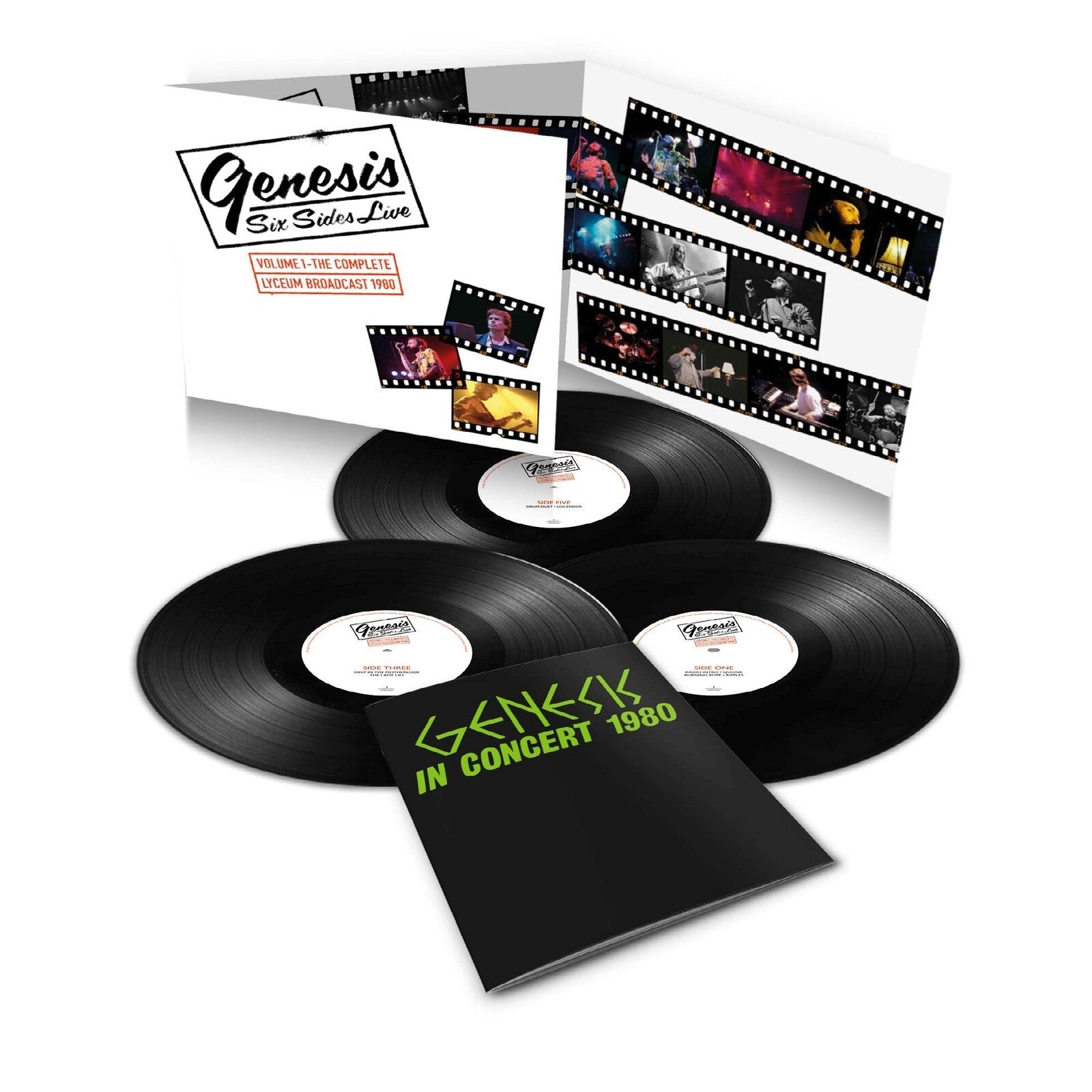 Genesis vinyl record set with concert photos and black cover art.