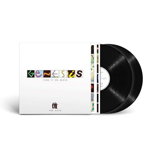 Genesis “Turn It On Again” vinyl record with colorful album cover.