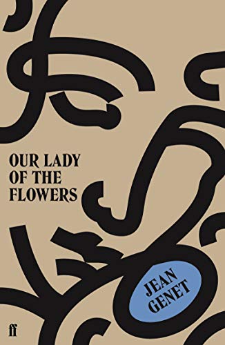 Book cover with abstract black lines on beige background and text by Jean Genet.