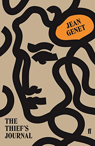 Book cover with abstract black line art on tan background and orange text bubble.