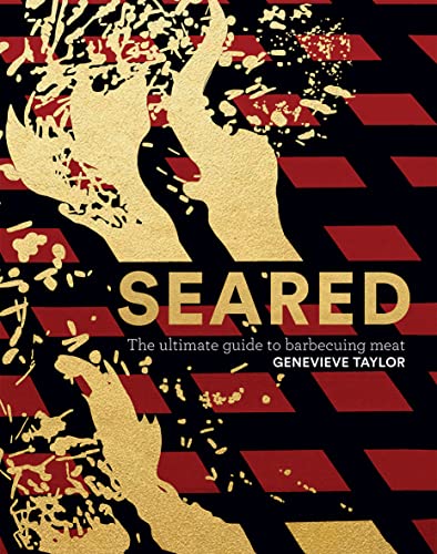 Book cover with gold flames on a black and red geometric background.