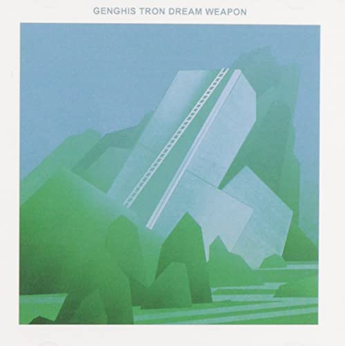 Abstract geometric shapes in green and blue, album cover art.