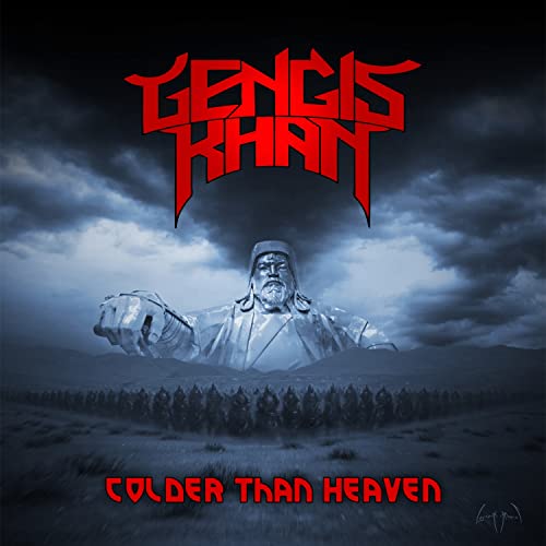 Album cover for Gengis Khan’s “Colder Than Heaven” featuring a large statue and army.