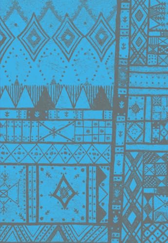 Blue book cover with geometric patterns resembling mountains and buildings.