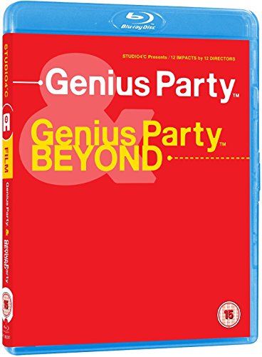 Red Blu-ray case for "Genius Party / Beyond" with white and yellow text.