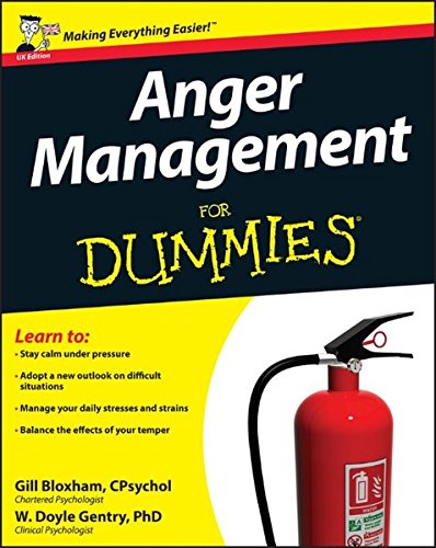 Book cover: "Anger Management For Dummies" with a red fire extinguisher.