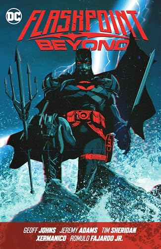 Comic book cover: armored Batman stands amidst waves and weaponry.
