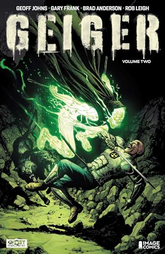 Comic book cover showing a glowing green figure fighting a man in armored gear.