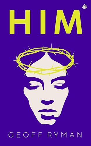 Book cover: purple background, face with crown of thorns, yellow text.