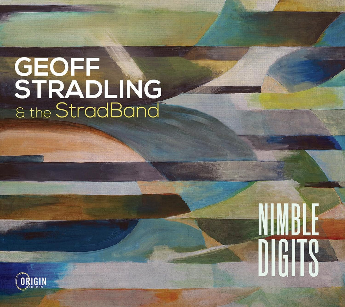 CD cover for Geoff Stradling’s “Nimble Digits” with abstract paint design.