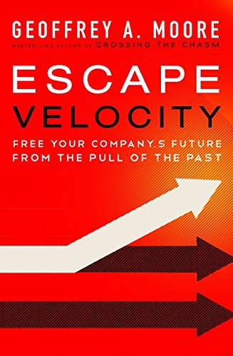 Book cover: "Escape Velocity" by Geoffrey A. Moore, with orange and black design.