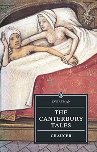 Book cover for "The Canterbury Tales" featuring medieval illustration.