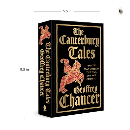 Black hardcover book, “The Canterbury Tales” by Geoffrey Chaucer, with gold lettering.