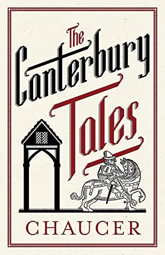 Book cover for The Canterbury Tales by Chaucer featuring a medieval illustration of a horseman.