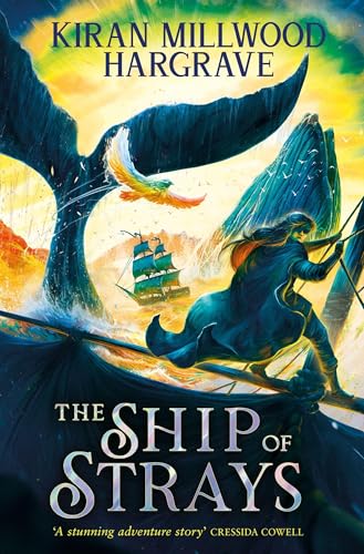 Book cover: girl on waves, whale breaching, ship sailing, fantasy art.