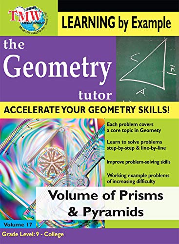 DVD cover for Geometry Tutor: Volume of Prisms & Pyramids featuring geometric shapes and tools.