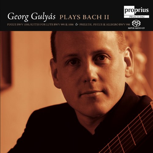 Sepia-toned portrait of guitarist Georg Gulyas holding a guitar, with album text above.