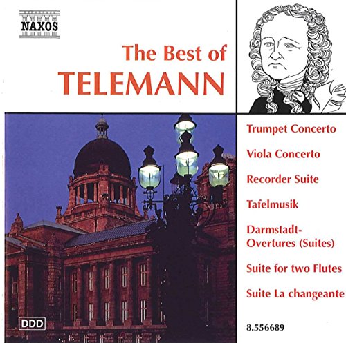 CD cover featuring a portrait of Telemann, a historic building, and a street lamp.
