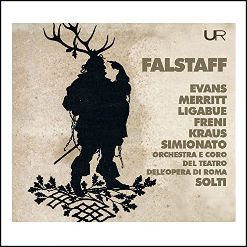 CD cover for Verdi’s *Falstaff* featuring a silhouetted figure with antlers.