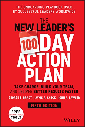 Book cover for The New Leader's 100-Day Action Plan with red background and white text.
