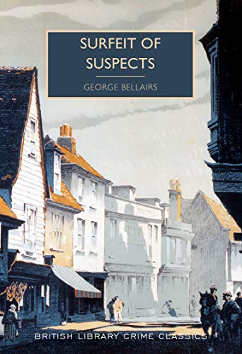 Book cover: “Surfeit of Suspects” with a painted village scene.