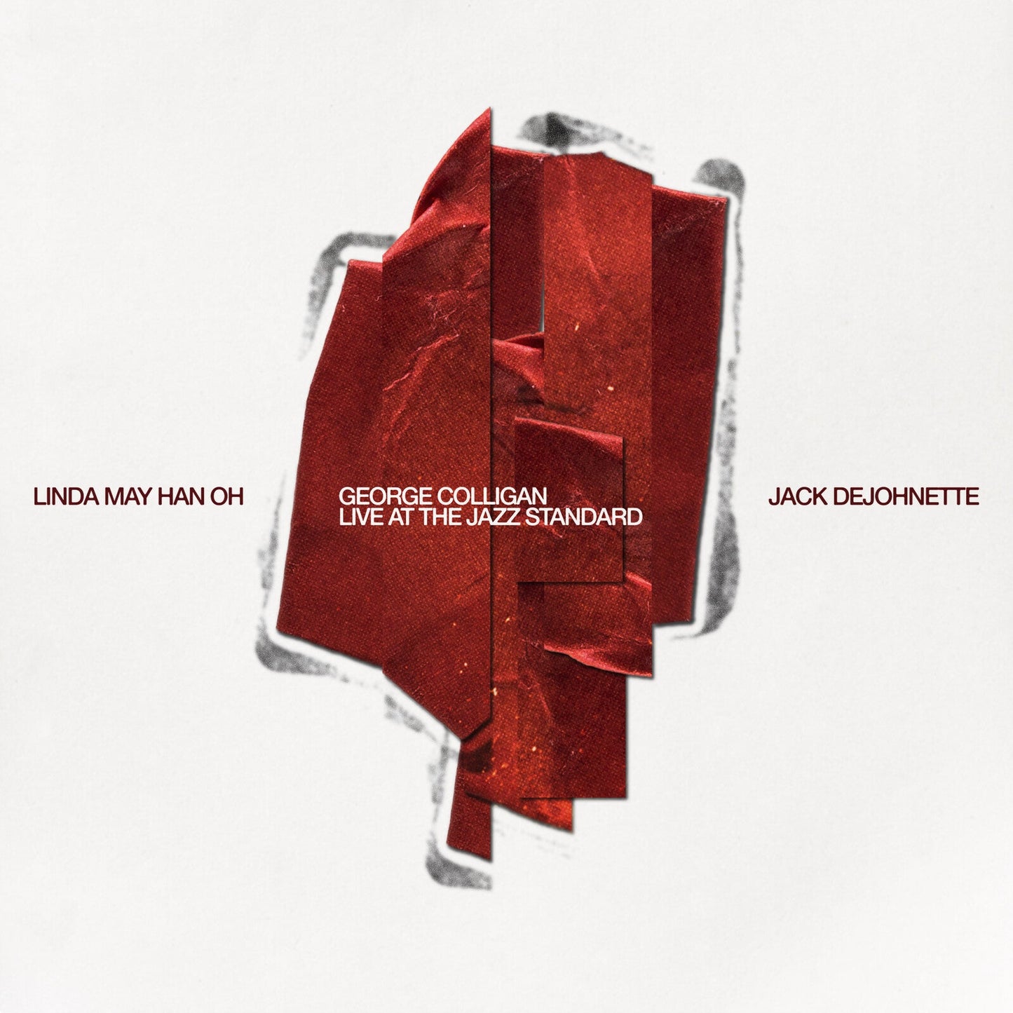 CD cover with red textured paper strips over a white background and black text.