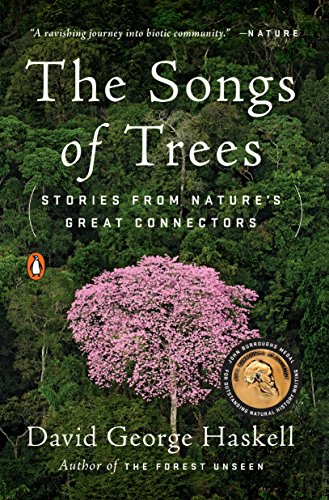 Book cover: "The Songs of Trees" with a pink flowering tree image.