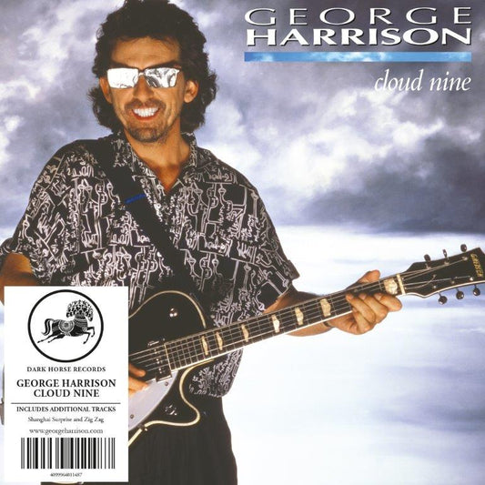 George Harrison album cover, “Cloud Nine,” featuring him with a guitar.
