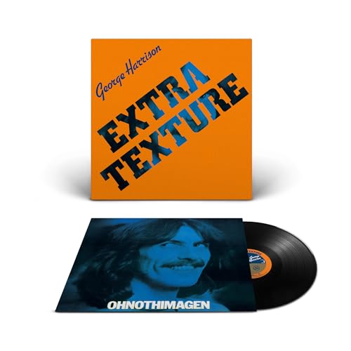 George Harrison Extra Texture vinyl record with orange cover and inner sleeve portrait.