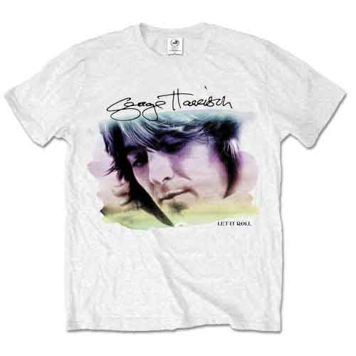 White t-shirt with a watercolour portrait of George Harrison.