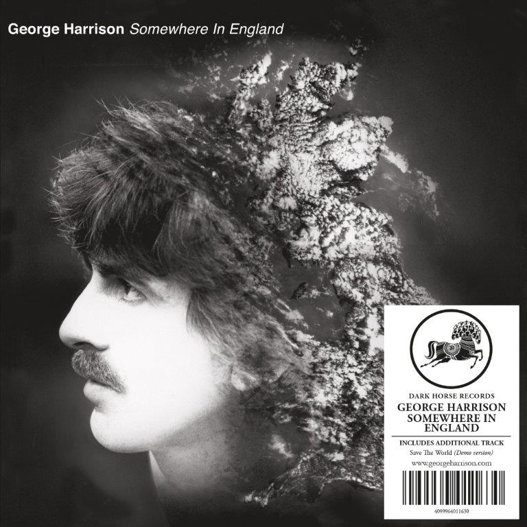 CD cover for George Harrison’s “Somewhere in England” with a cloudy portrait.